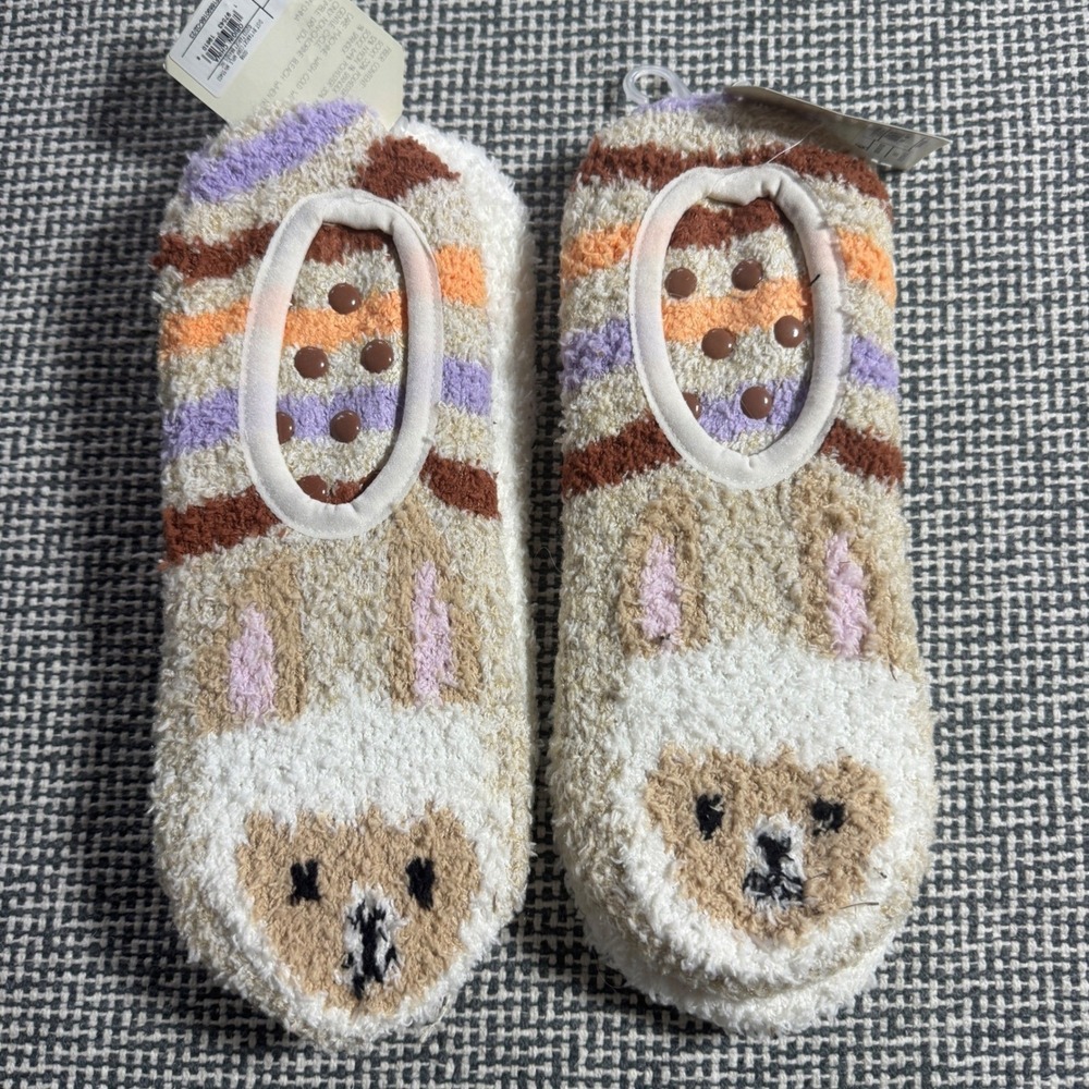 More Than Magic Womens Sherpa Slipper Socks Non Slip Low Cut Animal Liners New